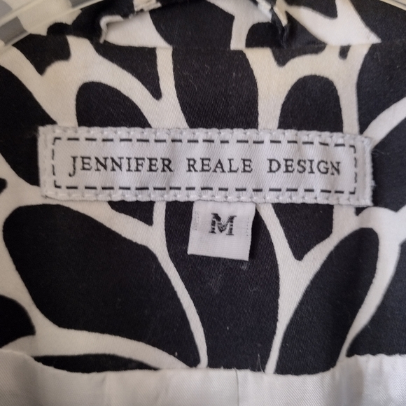Jennifer Reale Design Chic Black White Red Floral Trench Coat  Size Medium - Picture 7 of 7